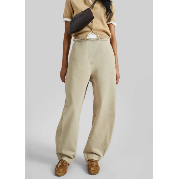 The Frankie Shop Noyon Barrel Leg Pants - Beige - Oversized Minimalist Pants in Beige - Shop at Luxury Shoes 