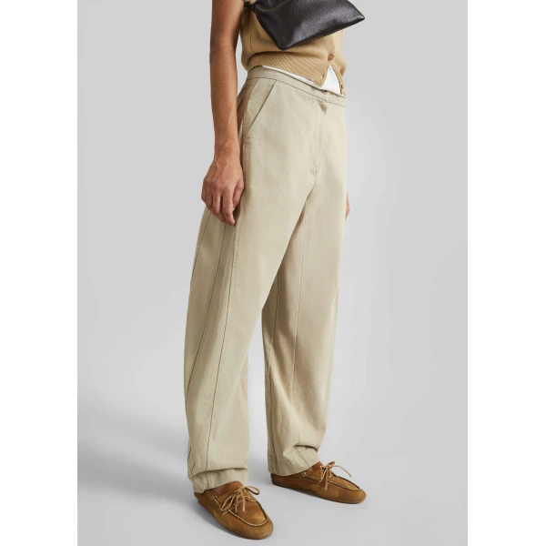 The Frankie Shop Noyon Barrel Leg Pants - Beige - Oversized Minimalist Pants in Beige - Shop at Luxury Shoes 