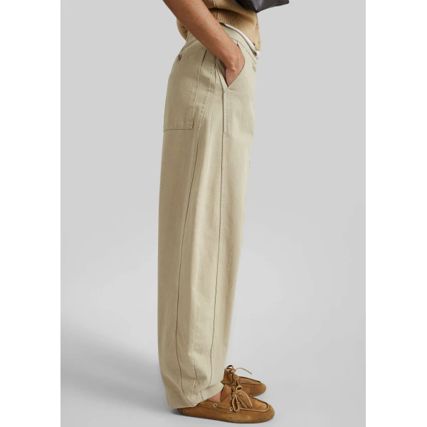 The Frankie Shop Noyon Barrel Leg Pants - Beige - Oversized Minimalist Pants in Beige - Shop at Luxury Shoes 
