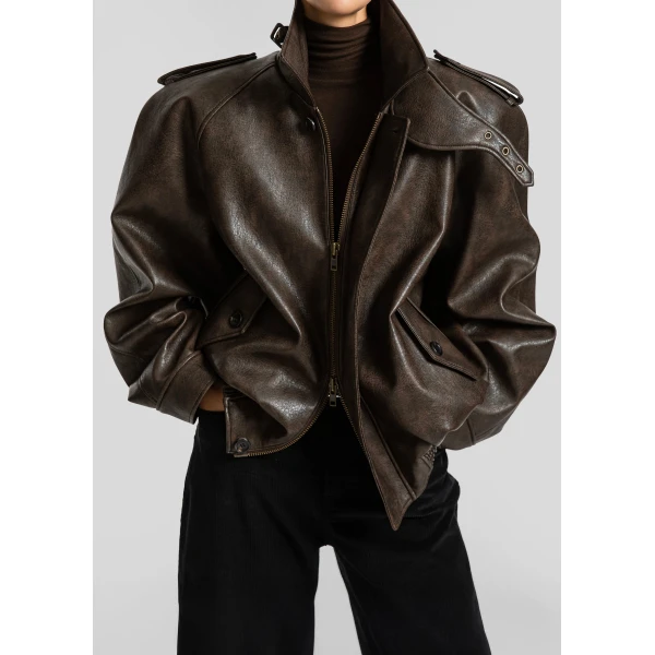 The Frankie Shop Nyland Faux Leather Padded Jacket – Brown, view 2