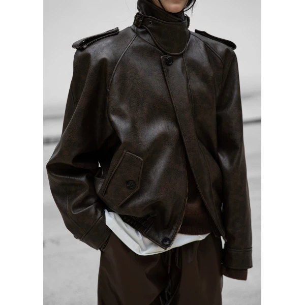 The Frankie Shop Nyland Faux Leather Padded Jacket – Brown, view 4
