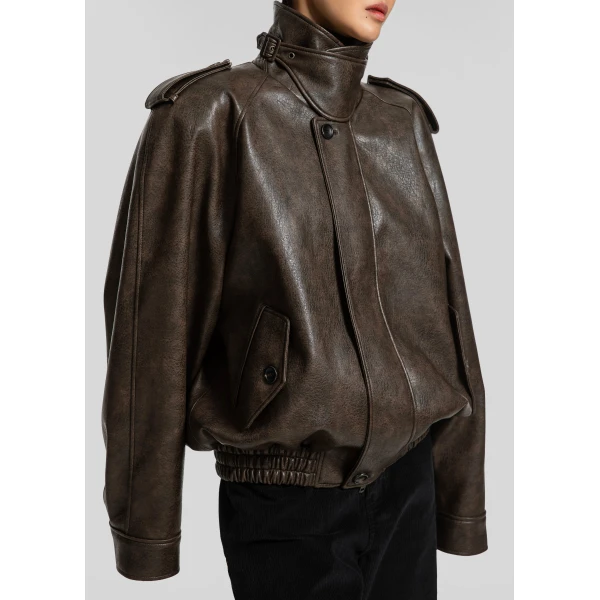 The Frankie Shop Nyland Faux Leather Padded Jacket – Brown, view 6