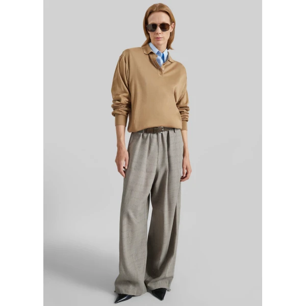 The Frankie Shop Oakdale Track Pants - Beige Glen Plaid - Oversized Minimalist Pants in Multicolour - Shop at Luxury Shoes 