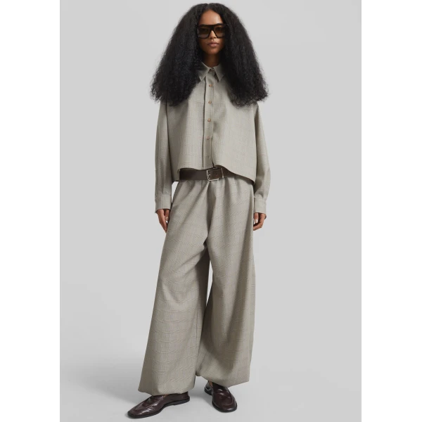 The Frankie Shop Oakdale Track Pants - Beige Glen Plaid - Oversized Minimalist Pants in Multicolour - Shop at Luxury Shoes 