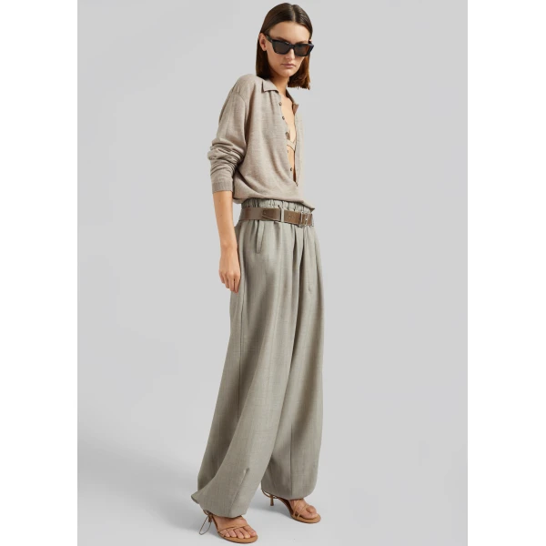 The Frankie Shop Oakdale Track Pants - Beige Melange - Oversized Minimalist Pants in Beige - Shop at Luxury Shoes 