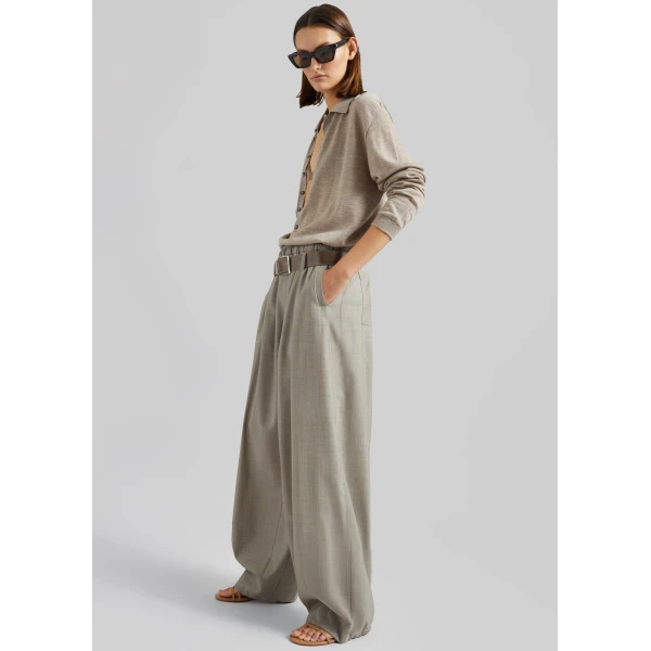 The Frankie Shop Oakdale Track Pants - Beige Melange - Oversized Minimalist Pants in Beige - Shop at Luxury Shoes 