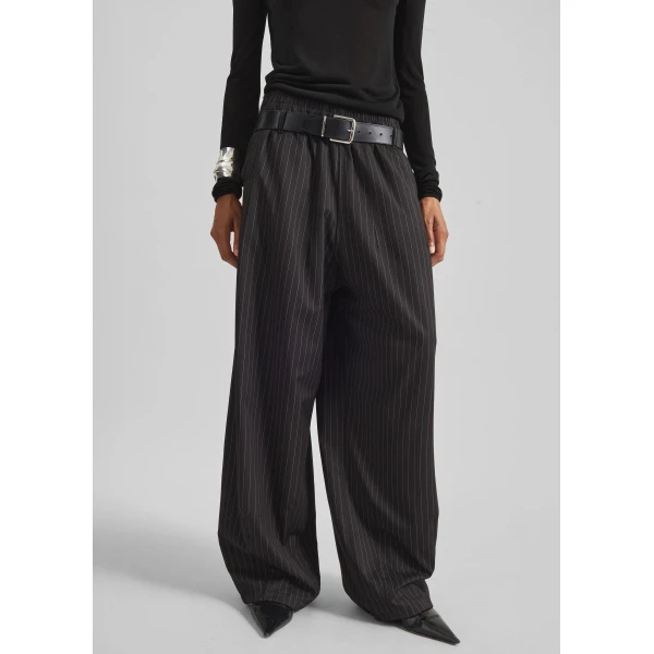 The Frankie Shop Oakdale Track Pants - Black/White Pinstripe - Oversized Minimalist Pants in Multicolour - Shop at Luxury Shoes 
