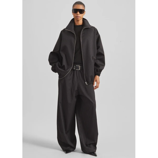 The Frankie Shop Oakdale Track Pants - Black/White Pinstripe - Oversized Minimalist Pants in Multicolour - Shop at Luxury Shoes 