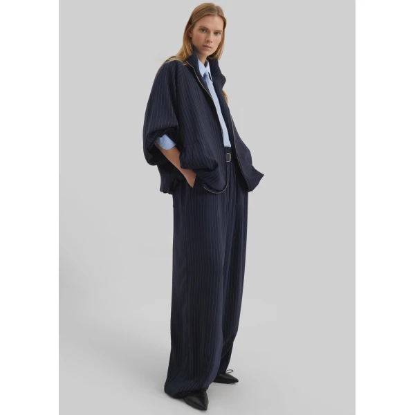 The Frankie Shop Oakdale Track Pants - Navy/White Pinstripe - Oversized Minimalist Pants in Multicolour - Shop at Luxury Shoes 