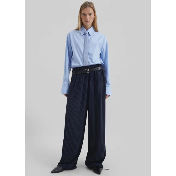 The Frankie Shop Oakdale Track Pants - Navy/White Pinstripe - Oversized Minimalist Pants in Multicolour - Shop at Luxury Shoes 