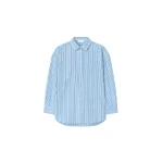 The Frankie Shop Oana Cotton Padded Shirt - Blue Multi Stripe - Oversized Minimalist Tops in Multicolour - Shop at Luxury Shoes 