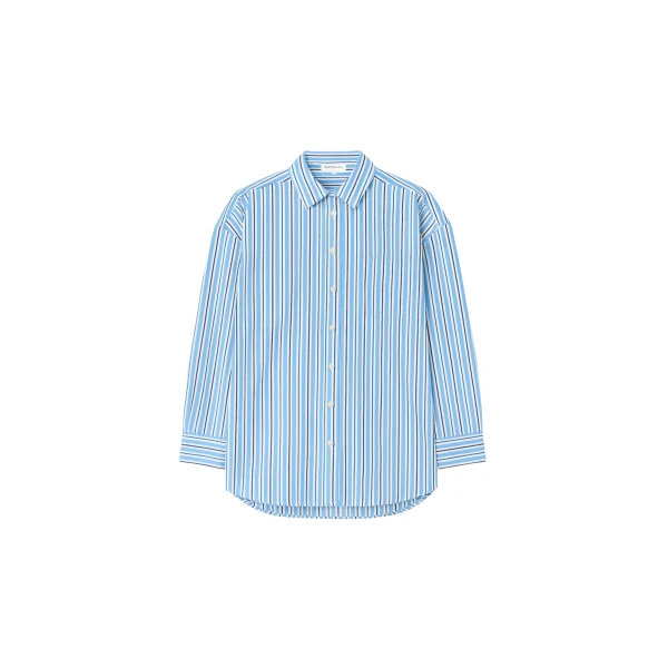 The Frankie Shop Oana Cotton Padded Shirt - Blue Multi Stripe - Oversized Minimalist Tops in Multicolour - Shop at Luxury Shoes 