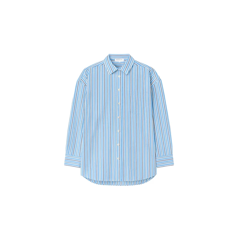 The Frankie Shop Oana Cotton Padded Shirt - Blue Multi Stripe - Oversized Minimalist Tops in Multicolour - Shop at Luxury Shoes 
