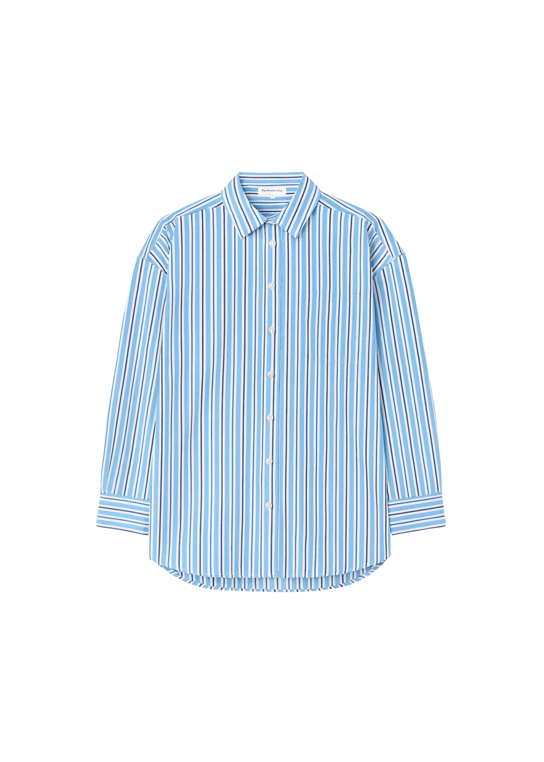 The Frankie Shop Oana Cotton Padded Shirt - Blue Multi Stripe - Oversized Minimalist Tops in Multicolour - Shop at Luxury Shoes 