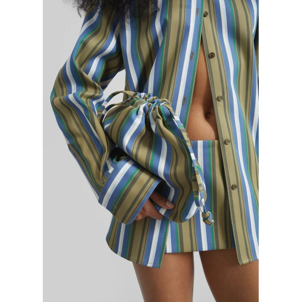 The Frankie Shop Oana Cotton Padded Shirt - Green Multi Stripe - Oversized Minimalist Tops in Multicolour - Shop at Luxury Shoes 