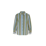 The Frankie Shop Oana Cotton Padded Shirt - Green Multi Stripe - Oversized Minimalist Tops in Multicolour - Shop at Luxury Shoes 