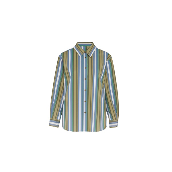 The Frankie Shop Oana Cotton Padded Shirt - Green Multi Stripe - Oversized Minimalist Tops in Multicolour - Shop at Luxury Shoes 