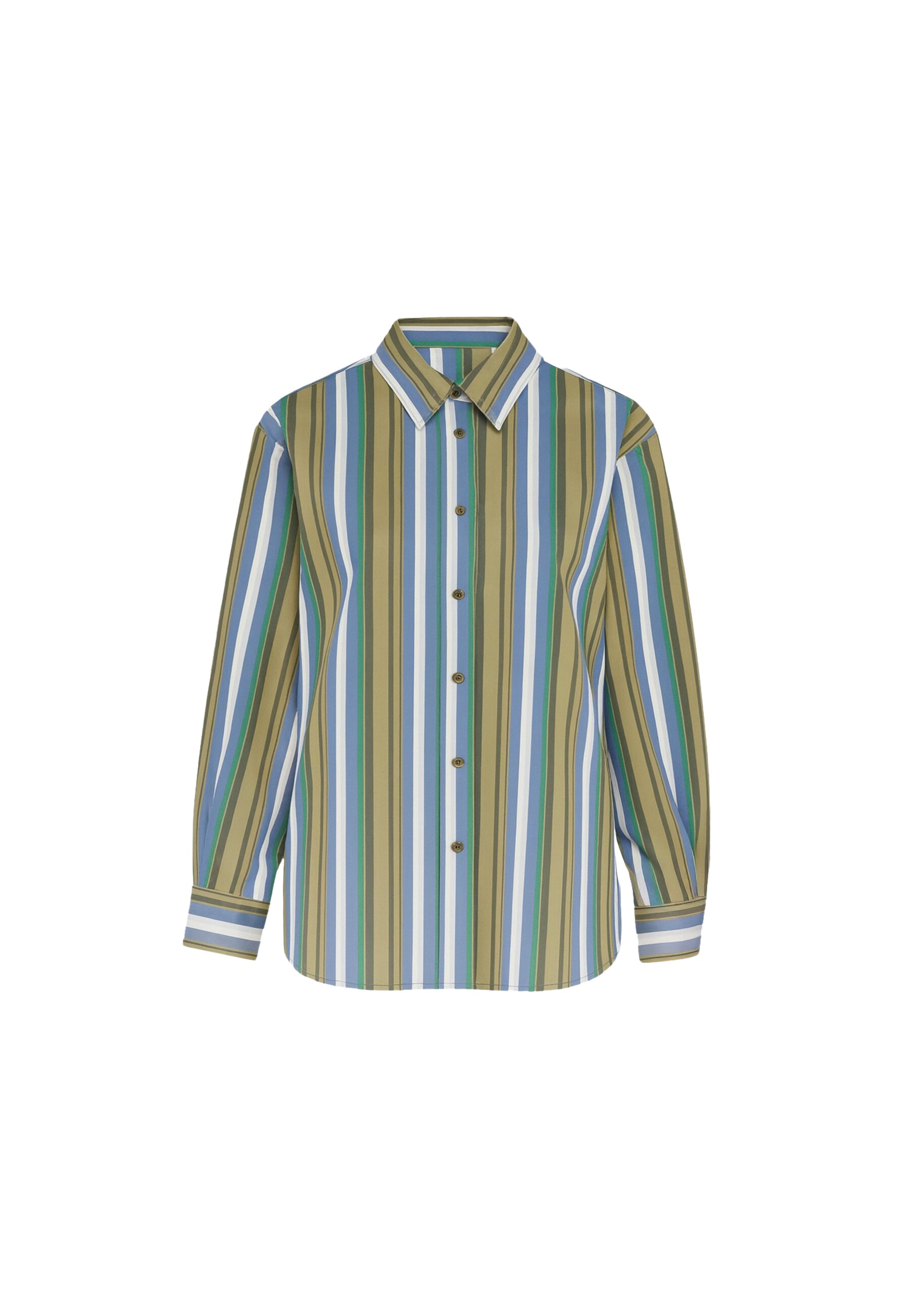 The Frankie Shop Oana Cotton Padded Shirt - Green Multi Stripe - Oversized Minimalist Tops in Multicolour - Shop at Luxury Shoes 