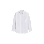 The Frankie Shop Oana Cotton Padded Shirt - Light Blue/Brown Stripe - Oversized Minimalist Tops in Multicolour - Shop at Luxury Shoes 