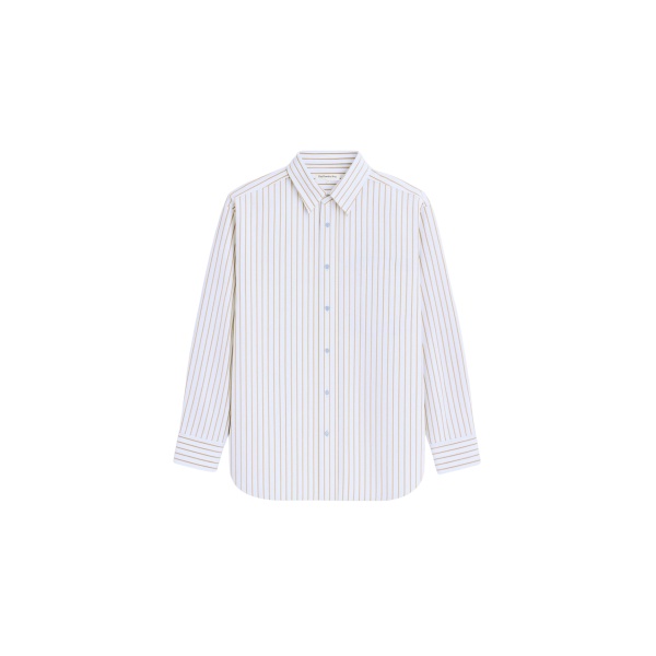 The Frankie Shop Oana Cotton Padded Shirt - Light Blue/Brown Stripe - Oversized Minimalist Tops in Multicolour - Shop at Luxury Shoes 