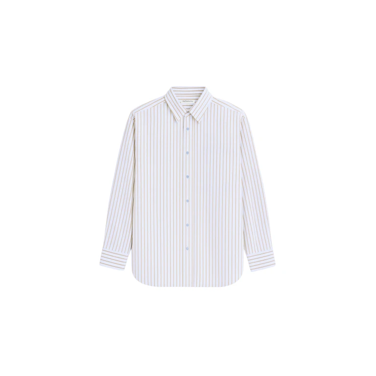 The Frankie Shop Oana Cotton Padded Shirt - Light Blue/Brown Stripe - Oversized Minimalist Tops in Multicolour - Shop at Luxury Shoes 