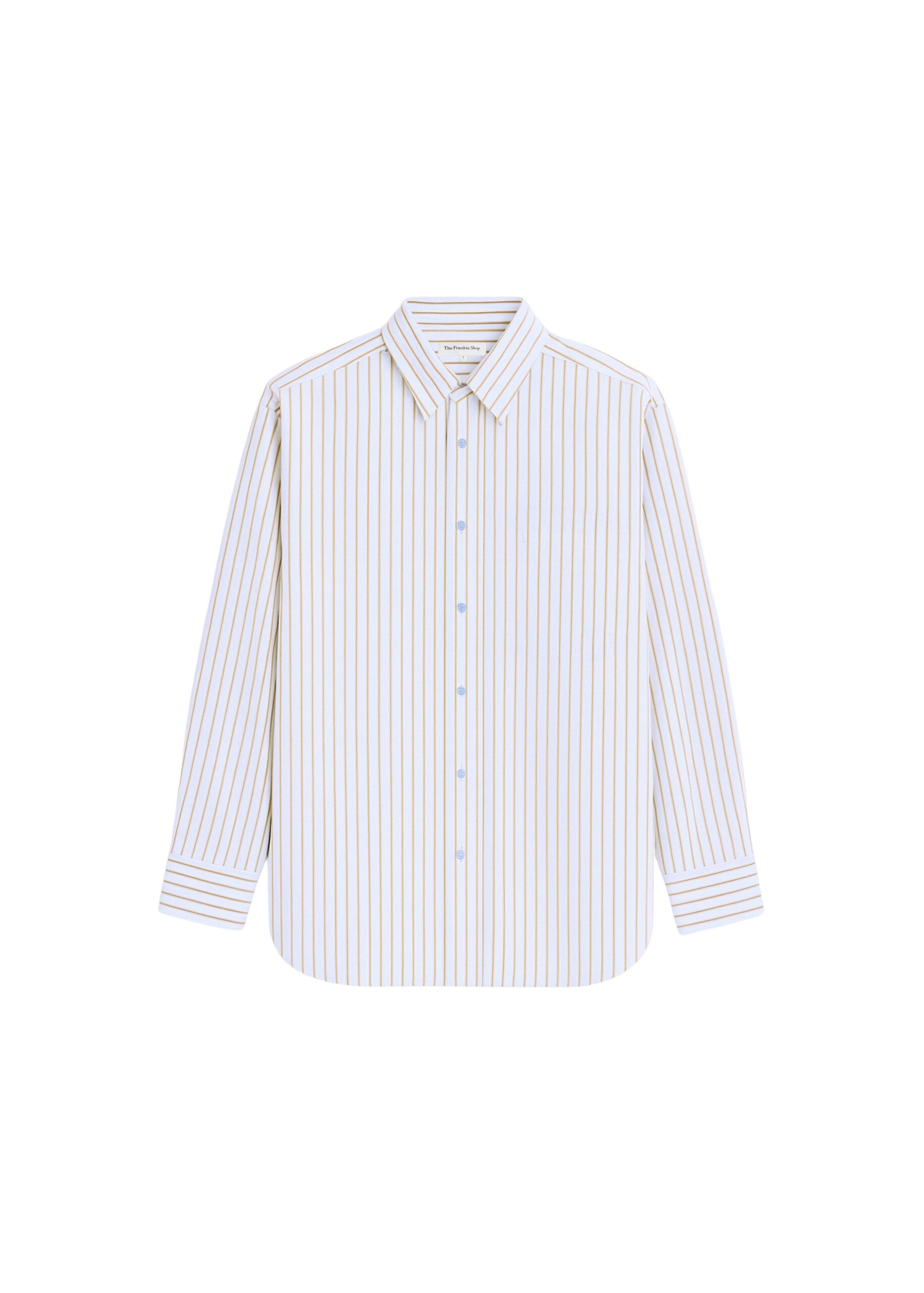 The Frankie Shop Oana Cotton Padded Shirt - Light Blue/Brown Stripe - Oversized Minimalist Tops in Multicolour - Shop at Luxury Shoes 