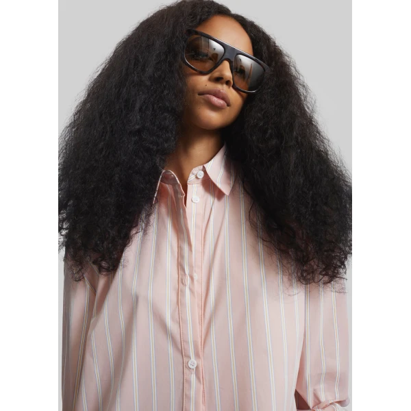 The Frankie Shop Oana Cotton Padded Shirt - Pink/White Stripes - Oversized Minimalist Tops in Multicolour - Shop at Luxury Shoes 