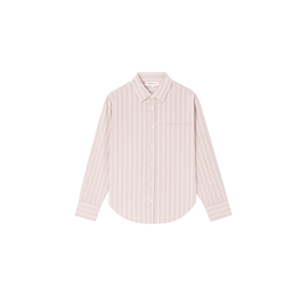 The Frankie Shop Oana Cotton Padded Shirt - Pink/White Stripes - Oversized Minimalist Tops in Multicolour - Shop at Luxury Shoes 