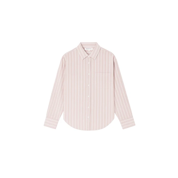 The Frankie Shop Oana Cotton Padded Shirt - Pink/White Stripes - Oversized Minimalist Tops in Multicolour - Shop at Luxury Shoes 