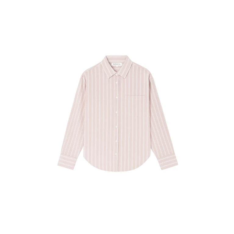 The Frankie Shop Oana Cotton Padded Shirt - Pink/White Stripes - Oversized Minimalist Tops in Multicolour - Shop at Luxury Shoes 