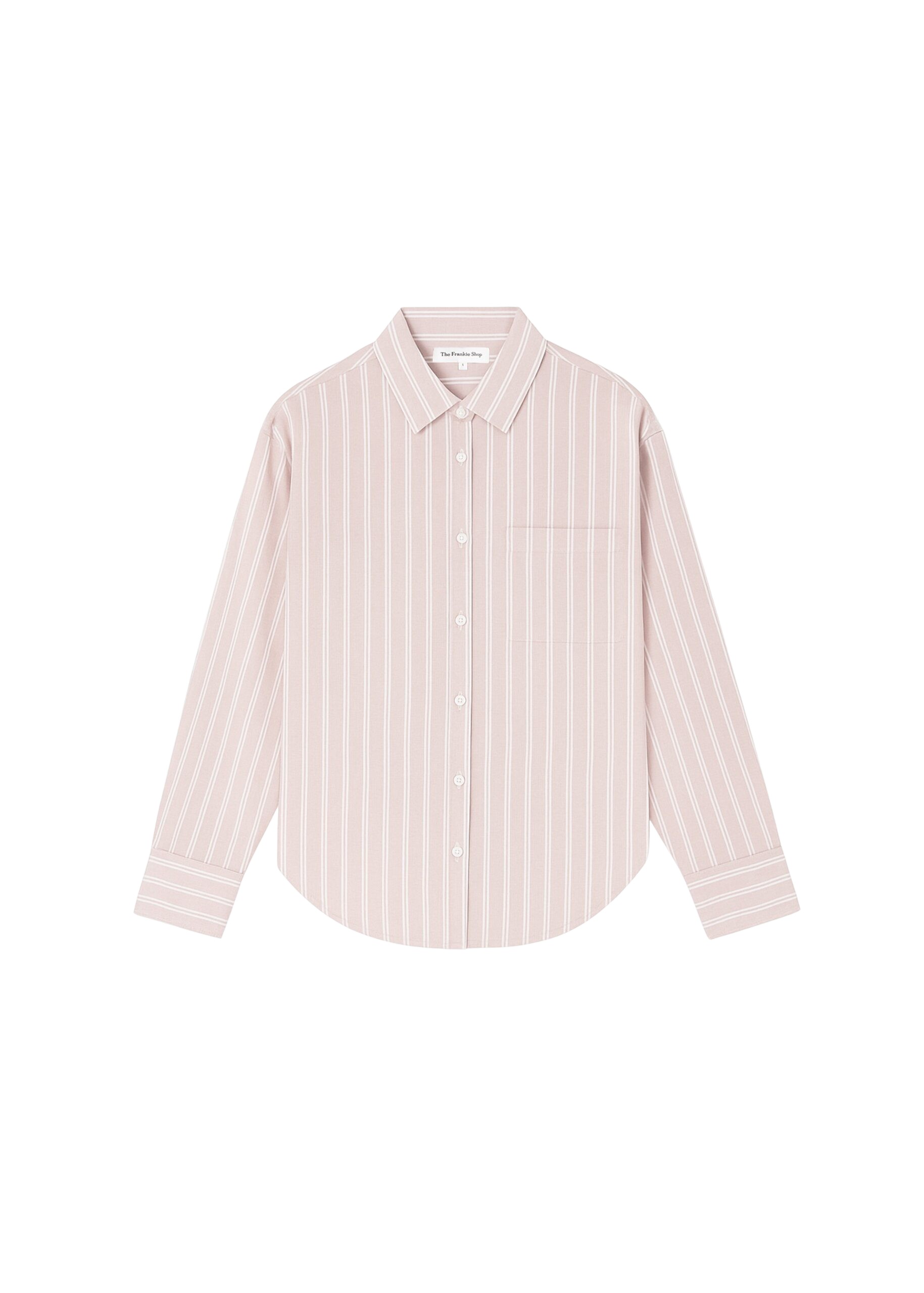 The Frankie Shop Oana Cotton Padded Shirt - Pink/White Stripes - Oversized Minimalist Tops in Multicolour - Shop at Luxury Shoes 