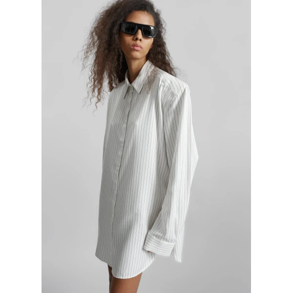 The Frankie Shop Oana Fluid Button-Up Shirt - White/Black Stripe - Oversized Minimalist Tops in Multicolour - Shop at Luxury Shoes 