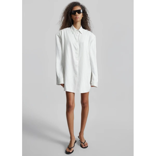 The Frankie Shop Oana Fluid Button-Up Shirt - White/Black Stripe - Oversized Minimalist Tops in Multicolour - Shop at Luxury Shoes 