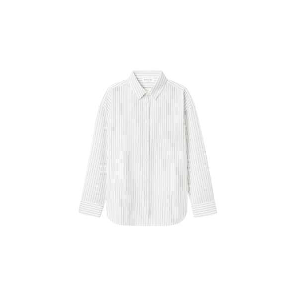 The Frankie Shop Oana Fluid Button-Up Shirt - White/Black Stripe - Oversized Minimalist Tops in Multicolour - Shop at Luxury Shoes 