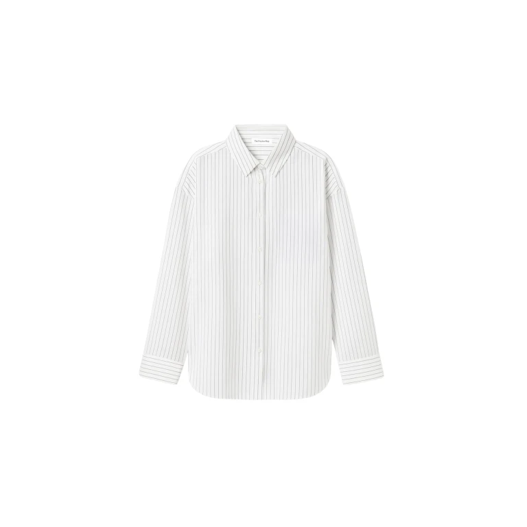 The Frankie Shop Oana Fluid Button-Up Shirt - White/Black Stripe - Oversized Minimalist Tops in Multicolour - Shop at Luxury Shoes 