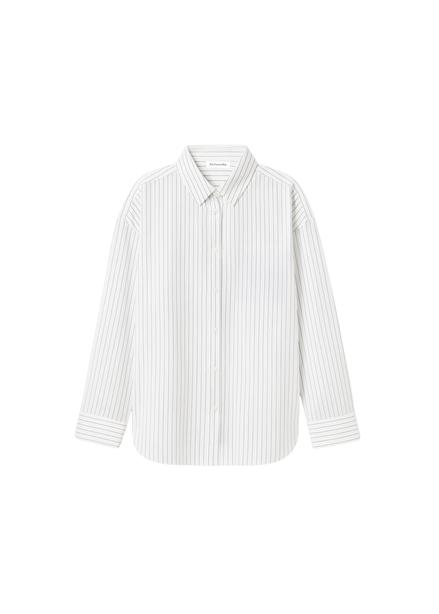 The Frankie Shop Oana Fluid Button-Up Shirt - White/Black Stripe - Oversized Minimalist Tops in Multicolour - Shop at Luxury Shoes 