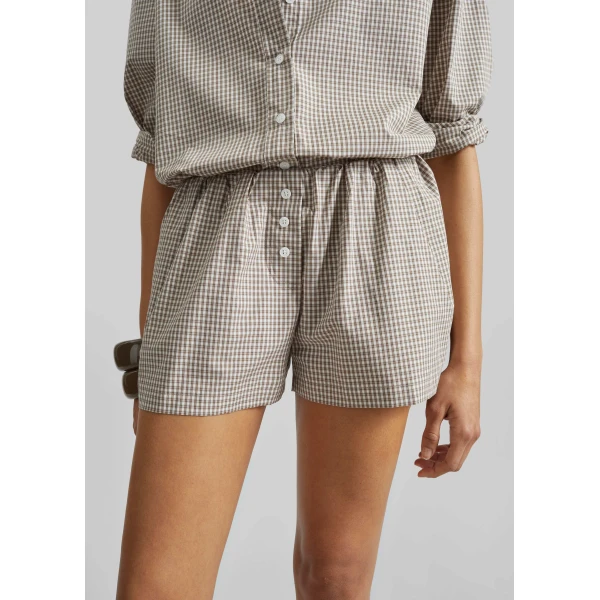 The Frankie Shop Odemira Mini Boxer Shorts - Beige Plaid - Oversized Minimalist Shorts in Multicolour - Shop at Luxury Shoes 