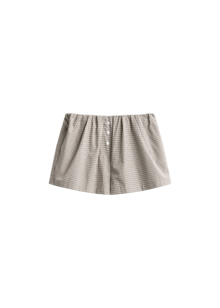 The Frankie Shop Odemira Mini Boxer Shorts - Beige Plaid - Oversized Minimalist Shorts in Multicolour - Shop at Luxury Shoes 