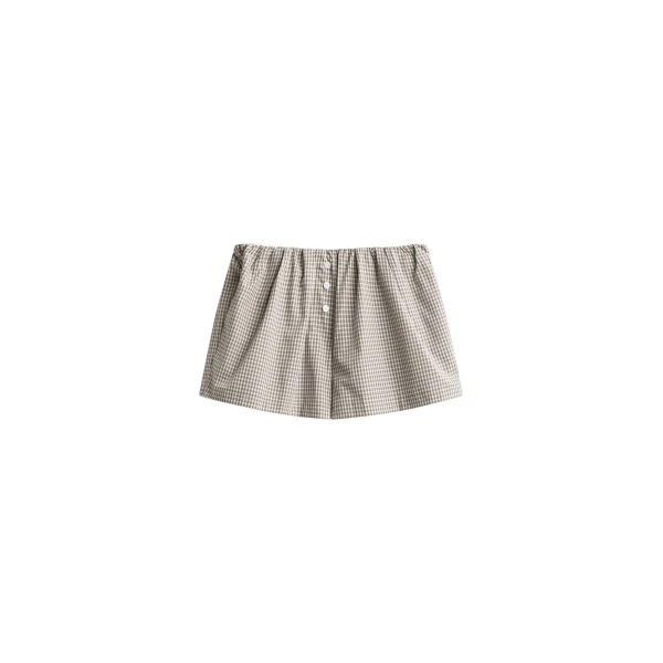 The Frankie Shop Odemira Mini Boxer Shorts - Beige Plaid - Oversized Minimalist Shorts in Multicolour - Shop at Luxury Shoes 
