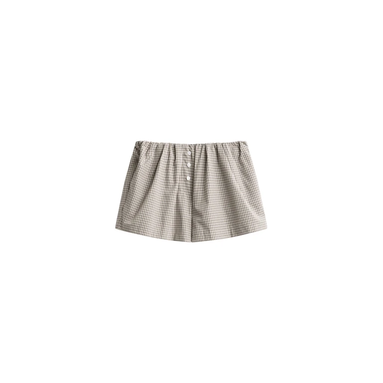 The Frankie Shop Odemira Mini Boxer Shorts - Beige Plaid - Oversized Minimalist Shorts in Multicolour - Shop at Luxury Shoes 