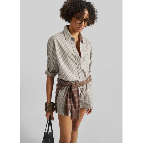 The Frankie Shop Odemira Shirt - Beige Plaid - Oversized Minimalist Tops in Multicolour - Shop at Luxury Shoes 