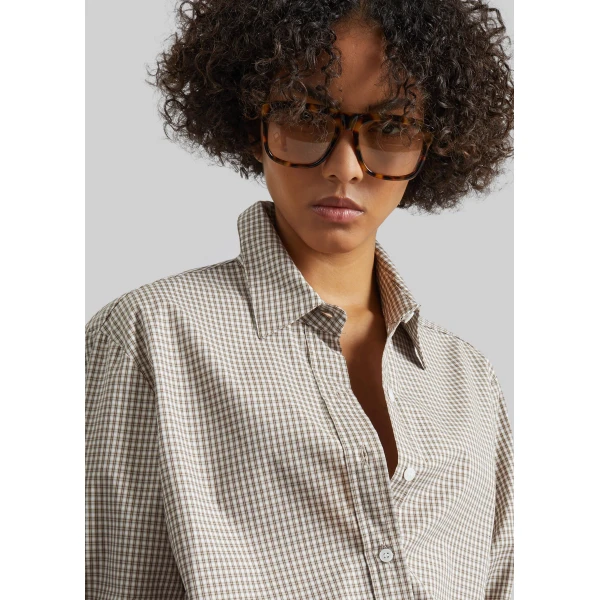 The Frankie Shop Odemira Shirt - Beige Plaid - Oversized Minimalist Tops in Multicolour - Shop at Luxury Shoes 