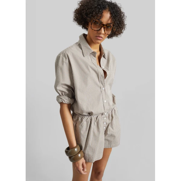 The Frankie Shop Odemira Shirt - Beige Plaid - Oversized Minimalist Tops in Multicolour - Shop at Luxury Shoes 