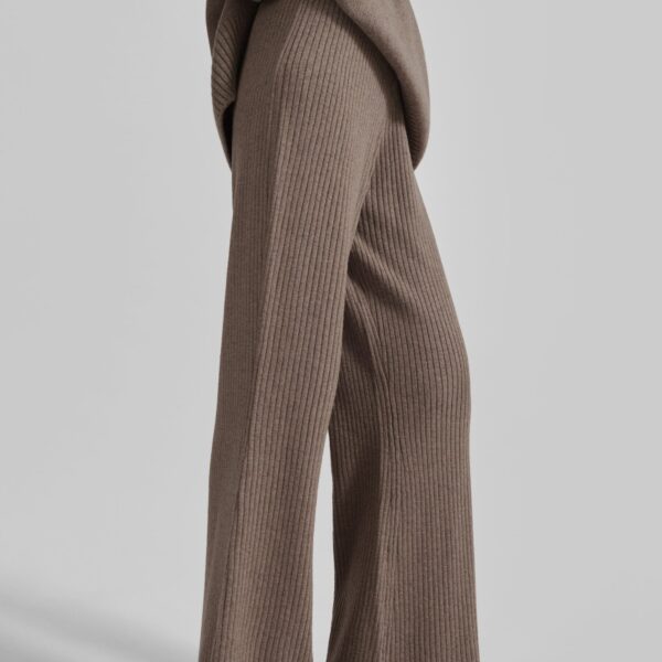The Frankie Shop Odense Ribbed Flared Pants – Brown, view 3