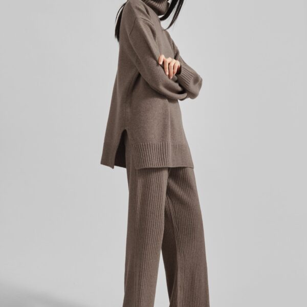 The Frankie Shop Odense Ribbed Flared Pants – Brown, view 4