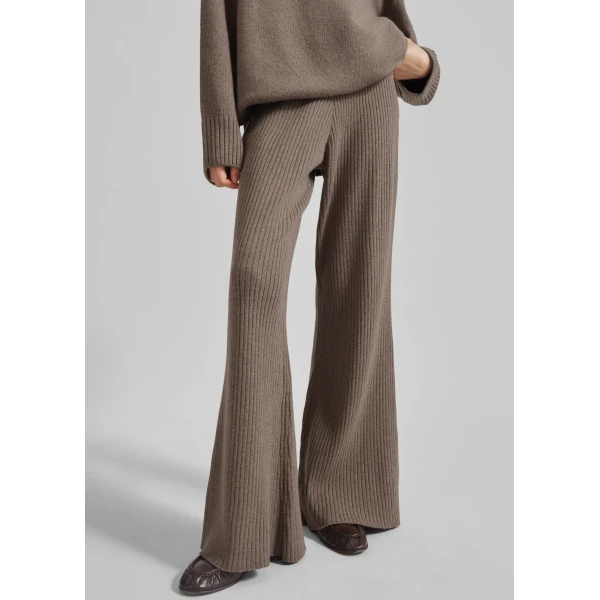 The Frankie Shop Odense Ribbed Flared Pants - Brown - Oversized Minimalist Pants in Beige - Shop at Luxury Shoes 