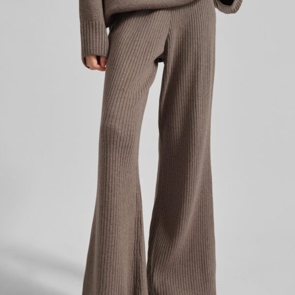 The Frankie Shop Odense Ribbed Flared Pants – Brown, view 5