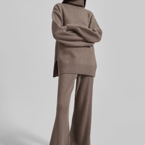 The Frankie Shop Odense Ribbed Flared Pants – Brown, view 6