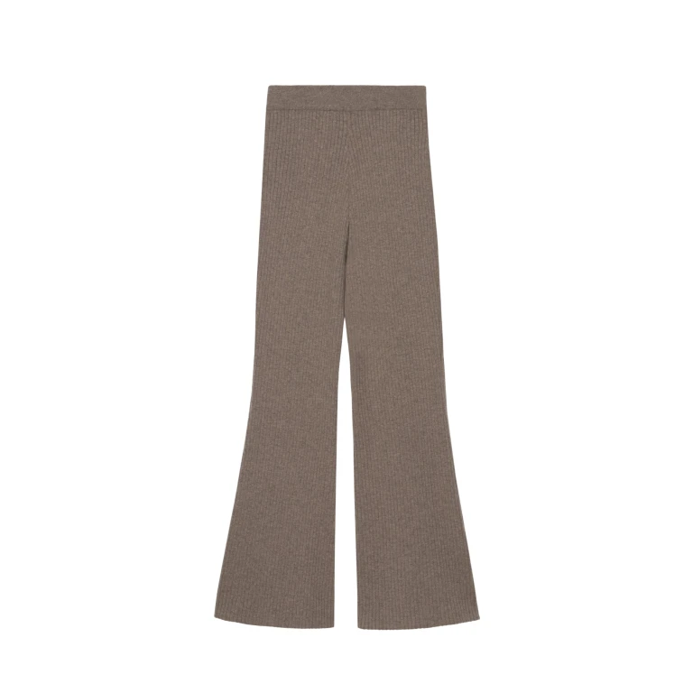 The Frankie Shop Odense Ribbed Flared Pants - Brown - Oversized Minimalist Pants in Beige - Shop at Luxury Shoes 