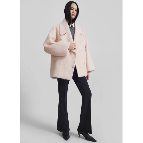 The Frankie Shop Odeone Brushed Wool Peacoat - Faded Pink - Oversized Minimalist Coats in Pink - Shop at Luxury Shoes 